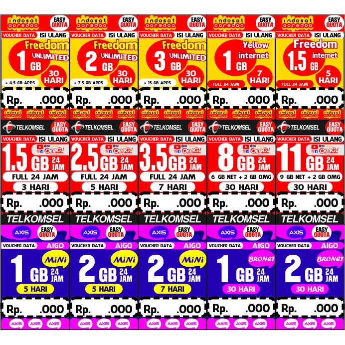 

Label Harga Voucher Kuota P25 untuk Konter Pulsa