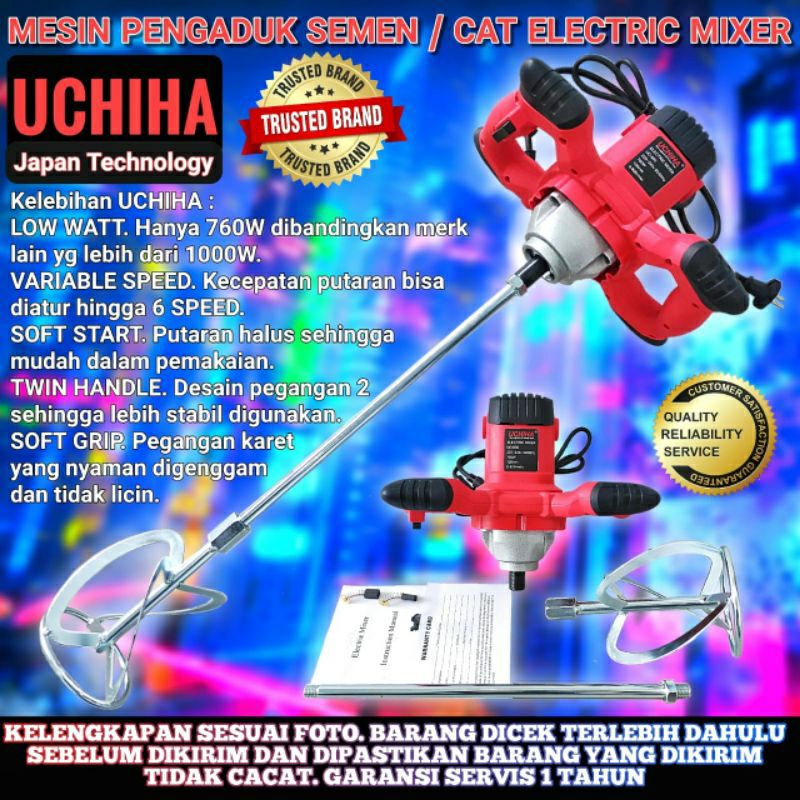 Bor Power Mixer merk uchiha Alat Pengaduk Cat Semen Loloh Electric Mixer Tools promo terbatas