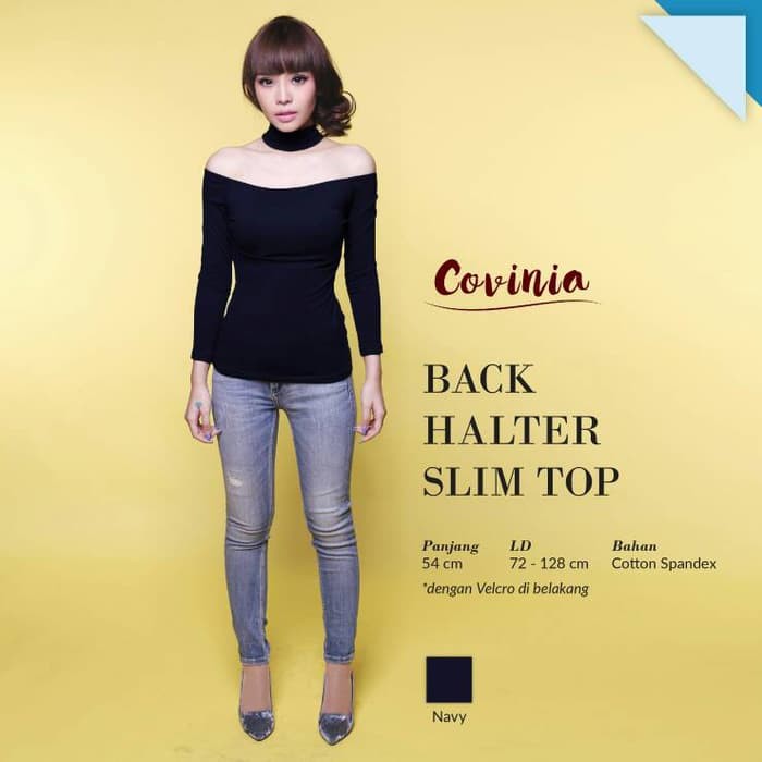 Back Halter Slim Top / Blouse Sabrina Lengan Panjang / Baju Tangan Pnj - Hitam
