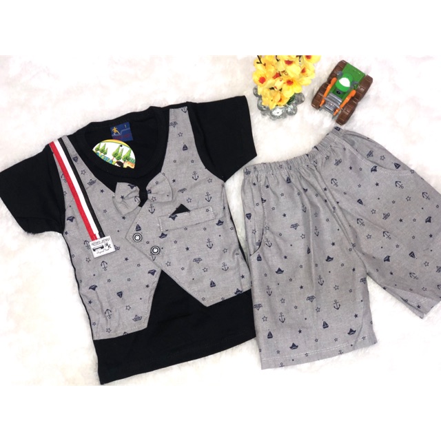 Setelan anak rompi jas pita nyatu kombinasi gambar pakaian cowok size kecil