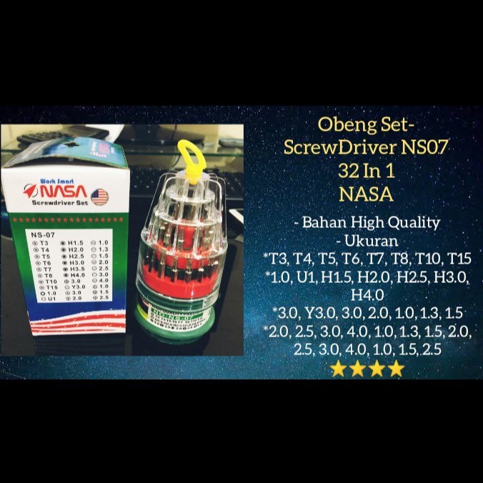 Obeng Elektronik HP 31 in 1 Merk NASA type NS-07 ScrewDriver set