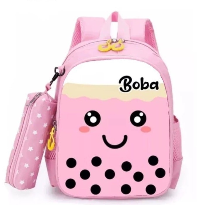 Diobrale -Tas Ransel Anak Sekolah Boba PAUD TK SD Tas Ransel Sekolah Laki Perempuan Premium Karakter Boba Terlaris Terbaru 2022 Backpack Kekiniaan Anak Motif Lucu Terbaru Karakter Boba Murah