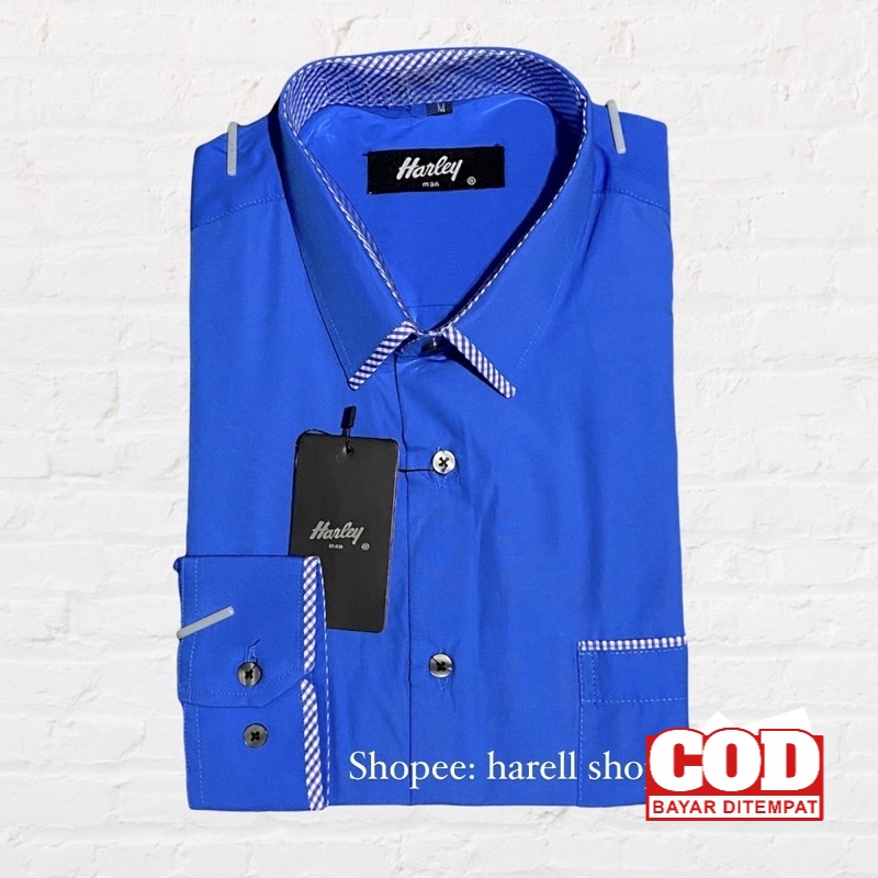 Bukn Alisan Kemeja Harley warna cobalt blue / biru cobalt tangan panjang dan pendek Flannel Murah Ke