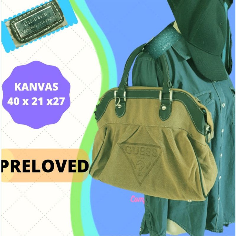 PRELOVED TAS GUESS BAG WANITA CEWEK BAHU JINJING KANVAS TEBAL  BESAR KOKOH MODIS ORIGINAL STORE