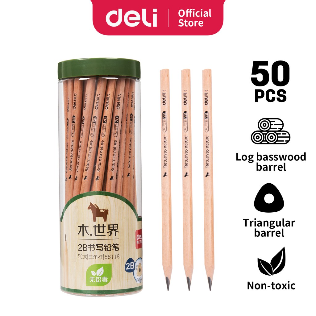 

Deli Pensil kayu - 2B 50pcs/tabung Bahan kayu poplar kualitas tinggi mudah di raut 58118