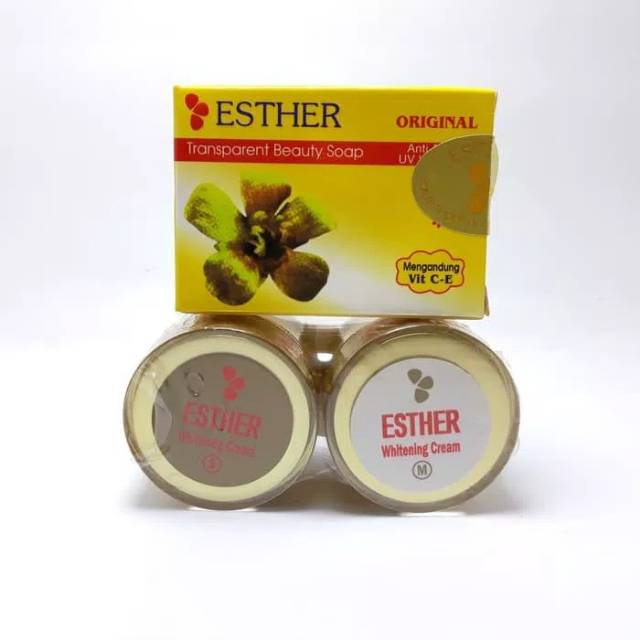 PAKET CREAM ESTHER GOLD KACA WHITENING+SABUN ANTI ACNE