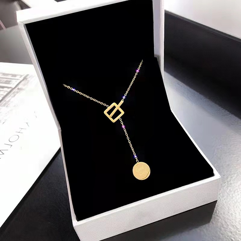 Kalung Rantai Rumbai Panjang Desain Tulisan Good Luck Gaya Korea Untuk Wanita