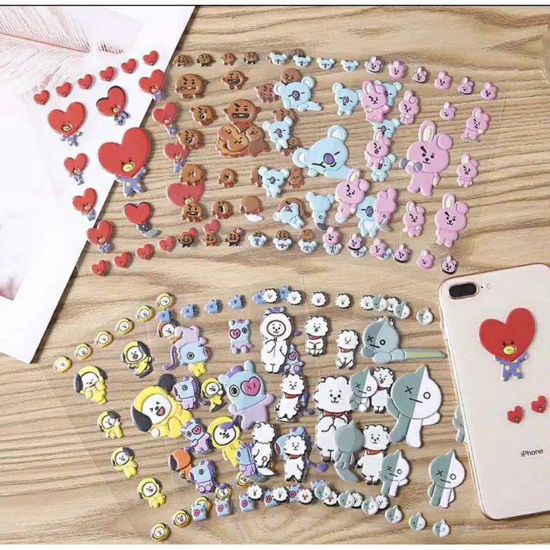 

JMALL Stiker Timbul Karakter BT21 BTS / Sticker Karakter Lucu BT21 Army / Sticker Kartun BTS BT21