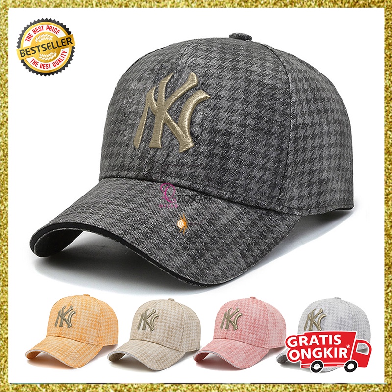 Topi Pria Wanita Baseball NY Berlian Motif Kotak Kotak Fashion Korea Trendy Sport BSAL