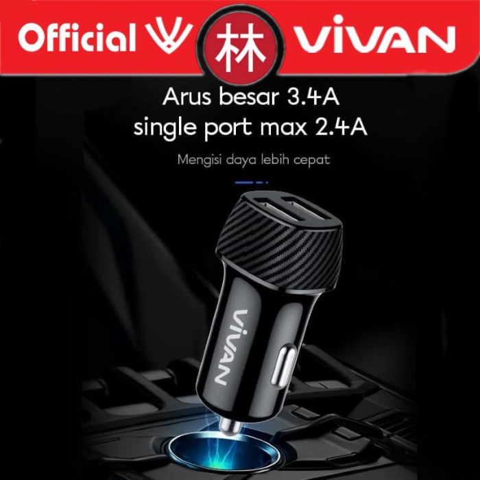 Vivan CC02C Car Charger Dual Port Smart IC Quick Charging 3.4A