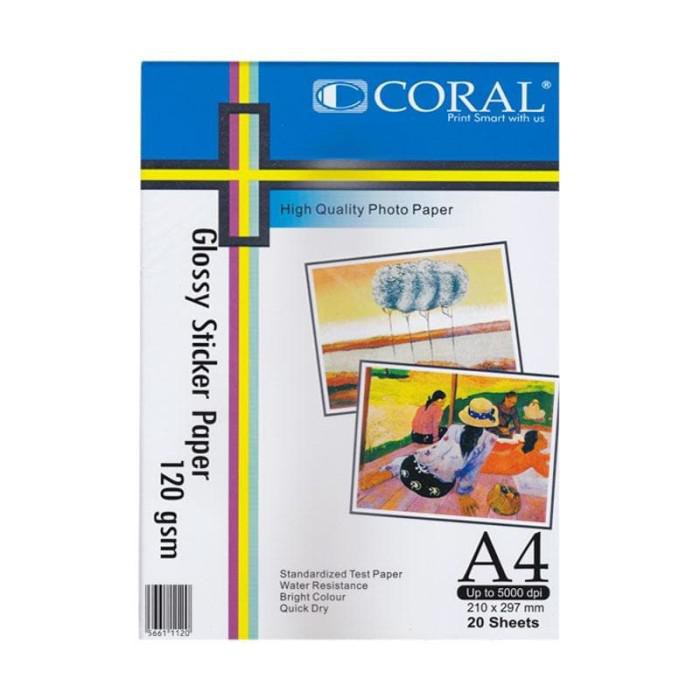 

Kertas / Coral Glossy Photo Sticker Paper 120 Gsm (Pack 20 Sheets)