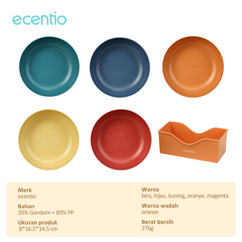 ecentio 5pcs Piring Makan plastic/piring bundar buah/kotak dinner Plate Warni Set BPA FREE-⑥