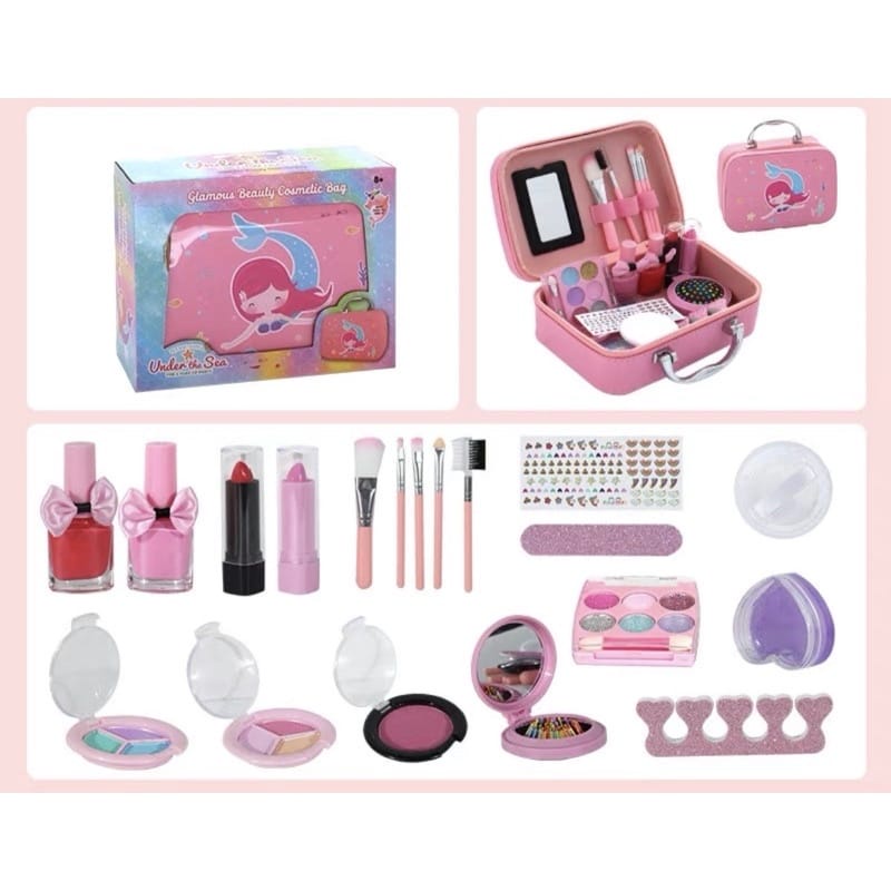 WE Mainan Make Up Bag Mermaid / Alat Rias Anak Fungsi Real / Children Pretend Play / Glamous Beauty Bag