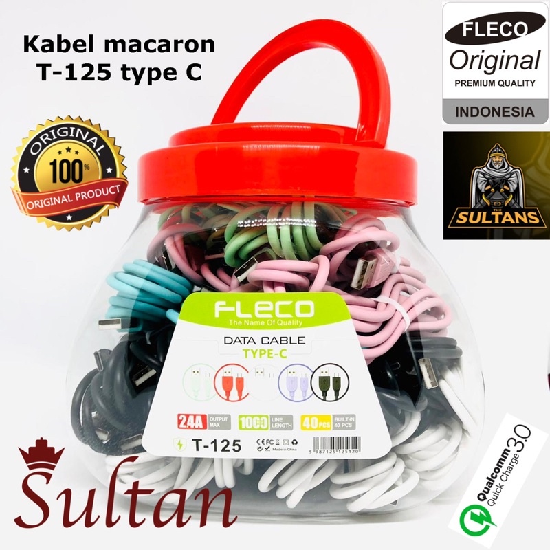 PROMO KABEL DATA FLECO T125 TYPE C MACARON SOFT COLOUR ORIGINAL FASTCHARGING TREN MASA KINI