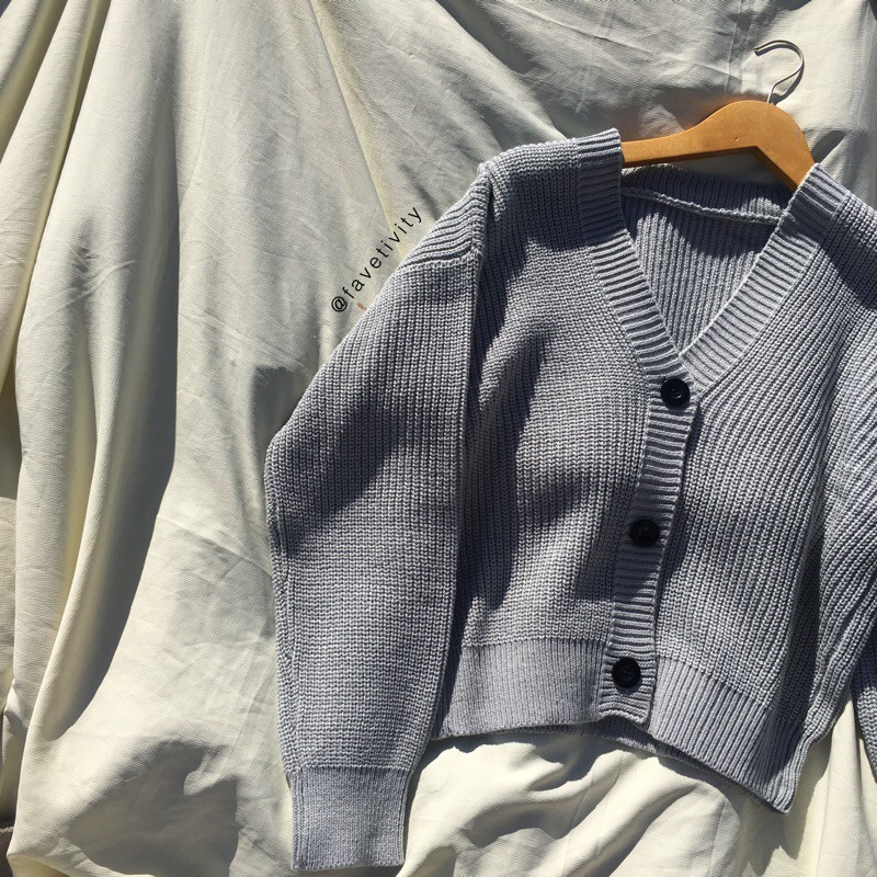 Bailey Knit Cardigan Premium Rajut Tebal (lilac, softmocca, mocca, grey)-Soft Grey
