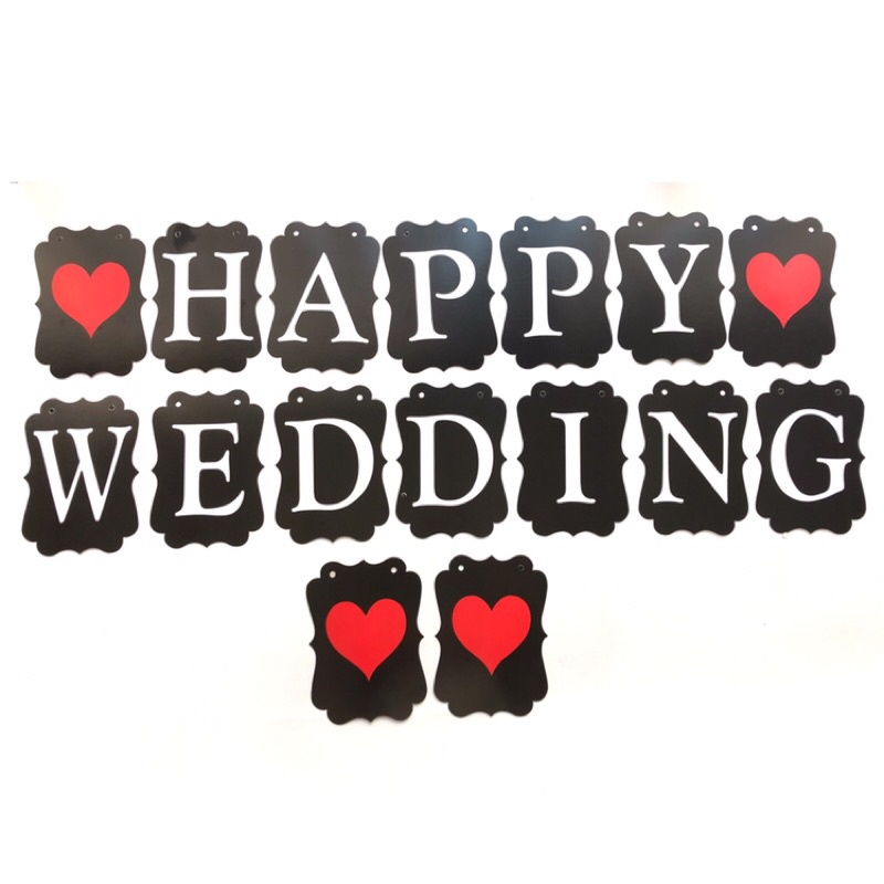 Banner kertas Happy Wedding hitam/ rangkaian nikahan/ bunting flag selamat menikah