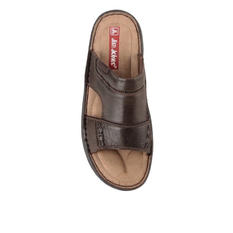 SANDAL CASUAL JIM JOKER PRIA ORIGINAL SLIDE KULIT BRANDED COKLAT JJ02