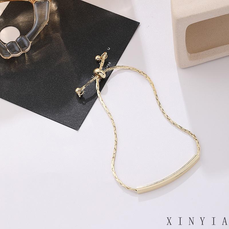 Xia.id Gelang Tangan Wanita Desain Huruf Emas Simple Adjustable