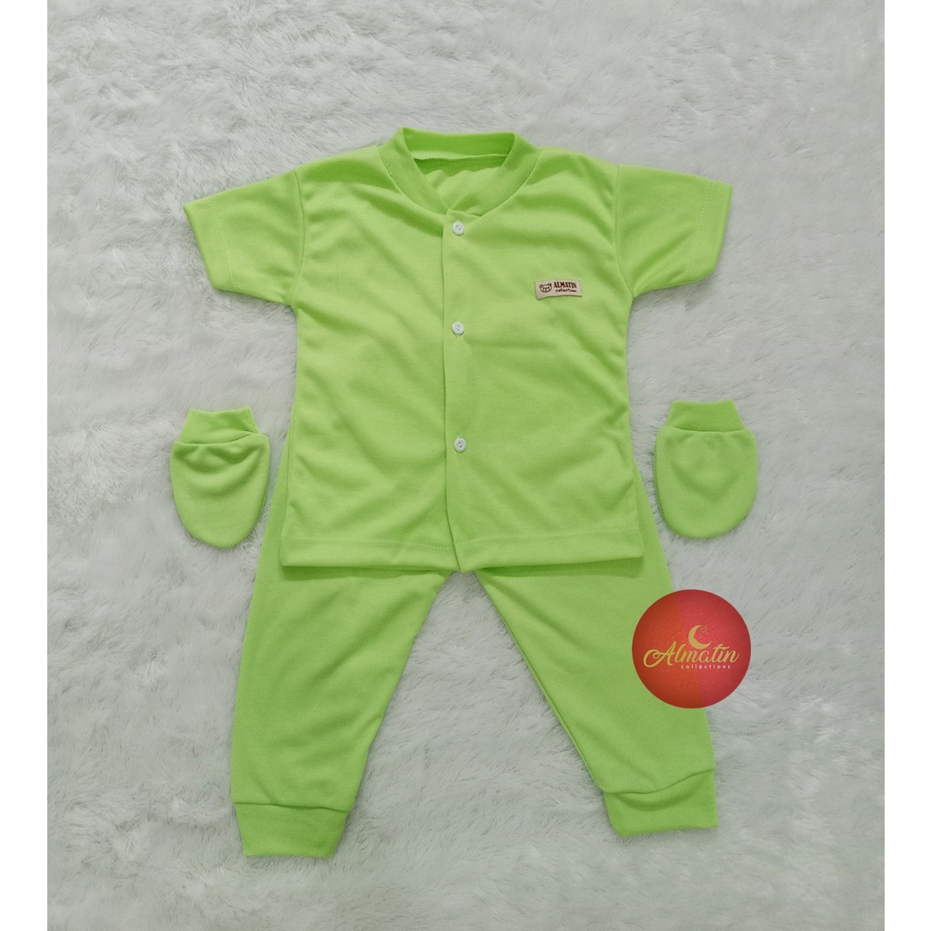 3 Pcs Setelan Baju Bayi Pendek + Sarung Tangan Bayi / Piyama Pendek / Setelan Bayi Newborn Almatin