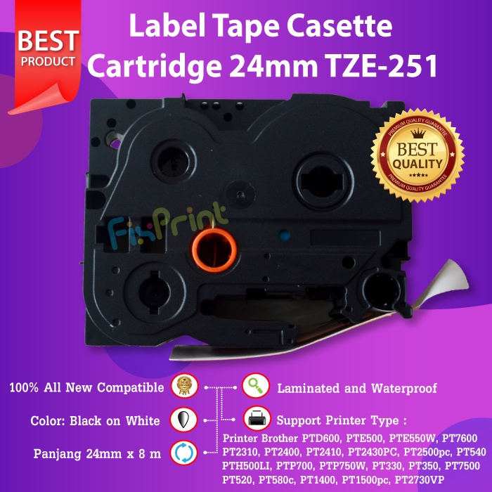 Label Tape TZe-251 24mm Black On White Brother PT-D600 2730 7600 E550W