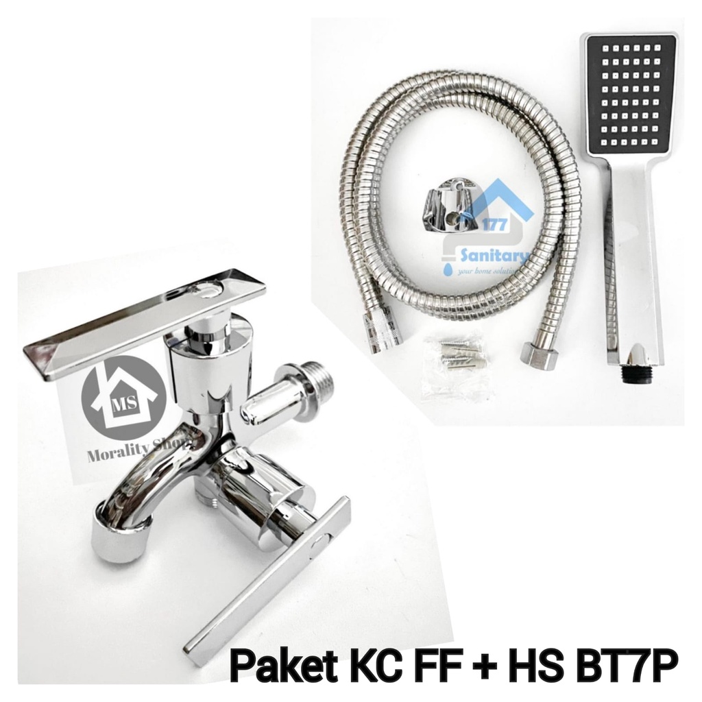 Paket Hemat Keran air Cabang FF /C10 dan Shower Semprotan Pancuran Mandi Kotak BT7P / 40P Minimalis