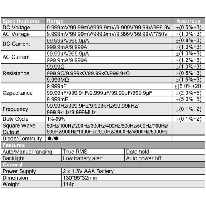 ZOYI ZT109 Digital Multimeter  Professional Auto Range Counts 9999 True RMS AC DC Current  Buzzer