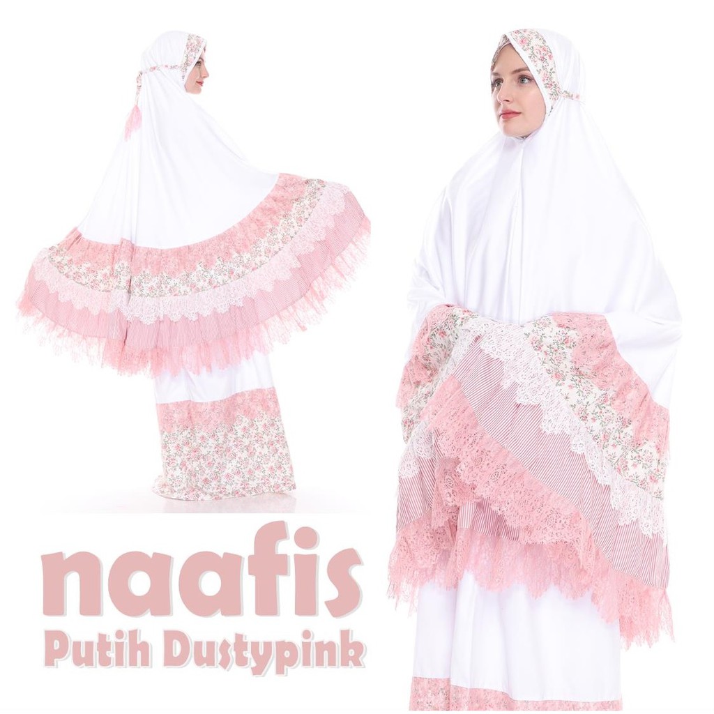 Mukena Premium Naafis Katun Jepang Renda Putih Dustypink