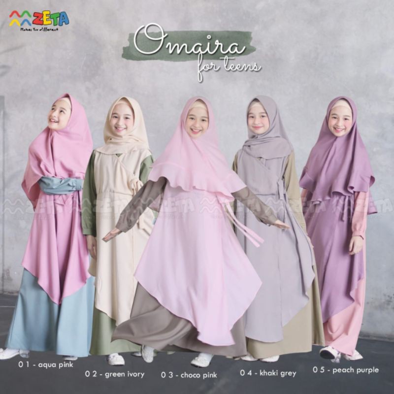 Fashion Anak Gamis Omaira by Zeta Outfit Bahan Toyobo hijab Dan Outer Wollycrepe Lux usia 4-13 Tahun