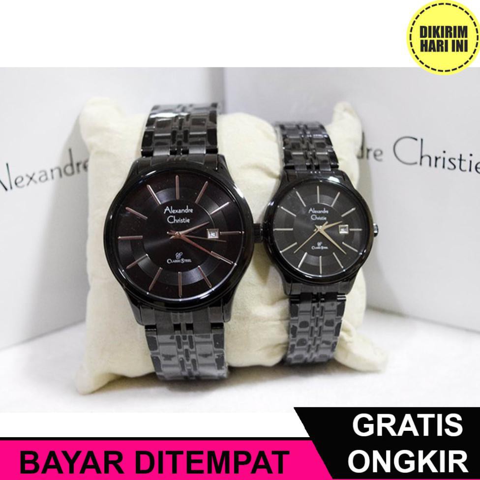 (BAYAR DITEMPAT) OE4266 JAM TANGAN PASANGAN ALEXANDER CRISTI ORIGINAL AC 8348 MD LD FULL BLACK