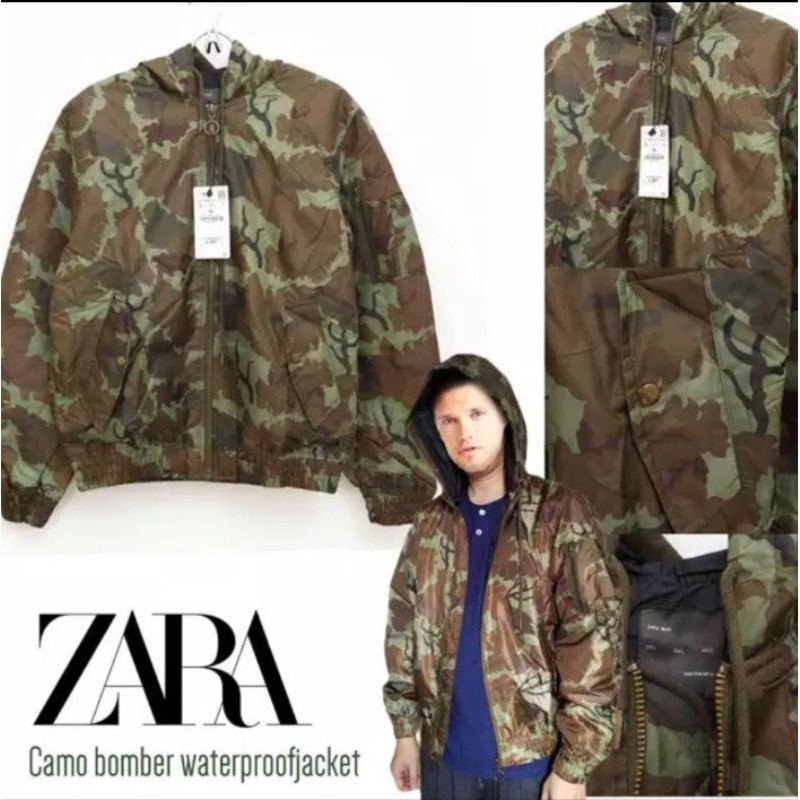 JAKET ZARA MAN ARMY BOMBER WATERPROOF UNISEX COWO CEWE BISA PAKAI