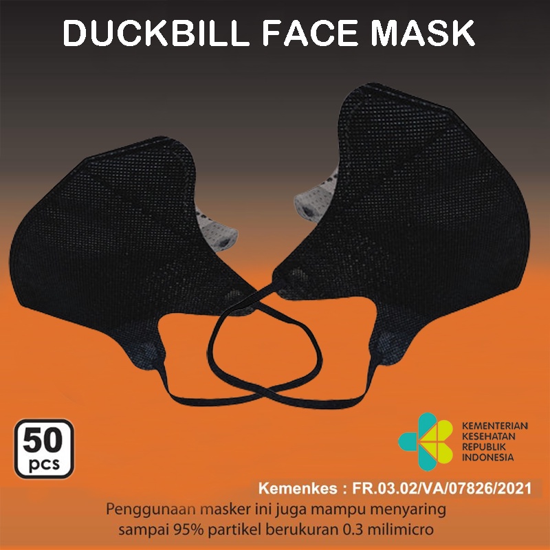 MASKER DUCKBILL HITAM PUTIH isi 50PCS EARLOOP MASK MASKER DUCK BILL