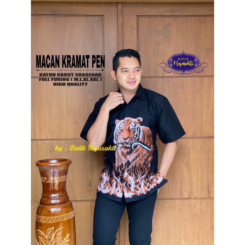 Batik Pria MACAN KRAMAT Full Furing Katun Halus Sragenan Size M-XXL High Quality