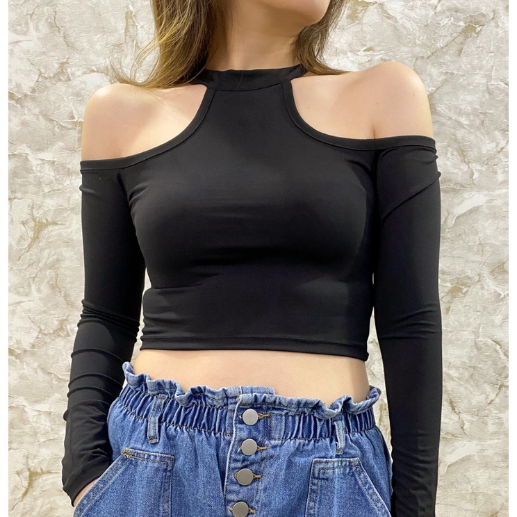 MODAVIE - NORIN CROP TOP Longsleeve Halter Crop Tee Baju Atasan Lengan Panjang