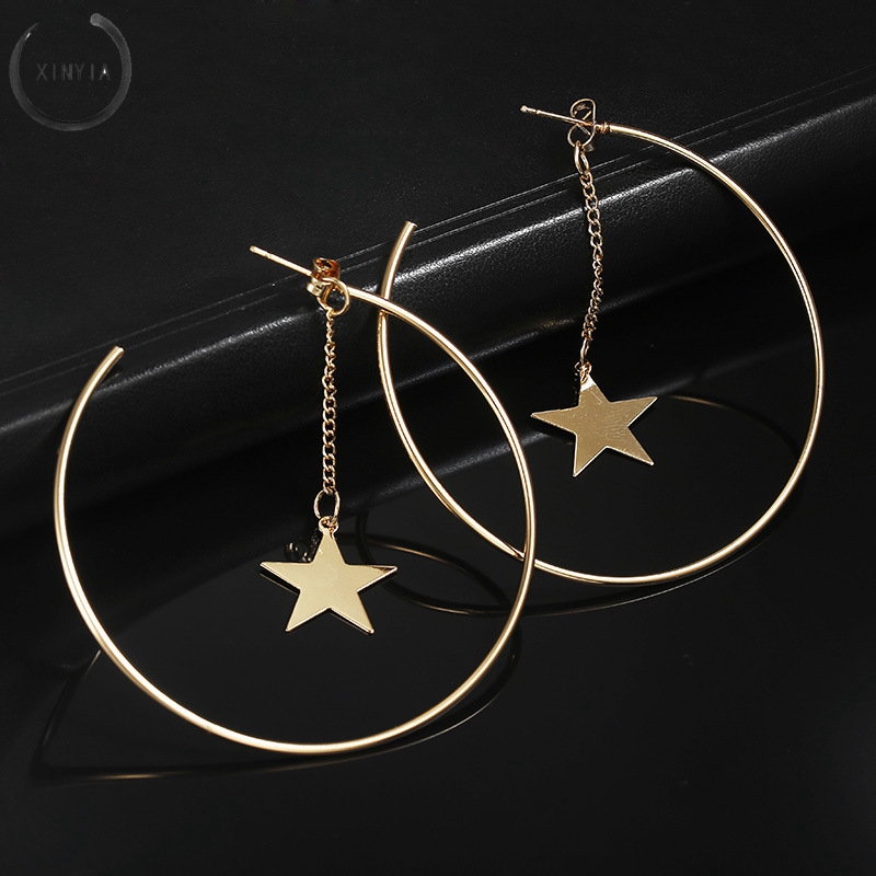 Anting Telinga Dangle Motif Bintang Hollow Geometrik Warna Emas Untuk Wanita