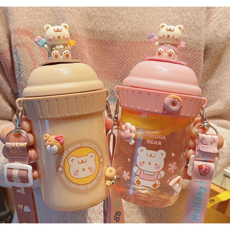 botol minum beruang teddy bear lucu/tumbler beruang (ada gantungan)