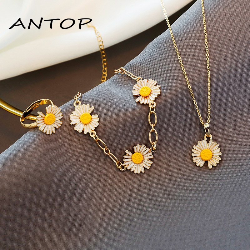 Fashion Daisy Tassel Necklace Small Daisy Bracelet Korea Fresh Gold Bracelet Gold Necklace ANTOP