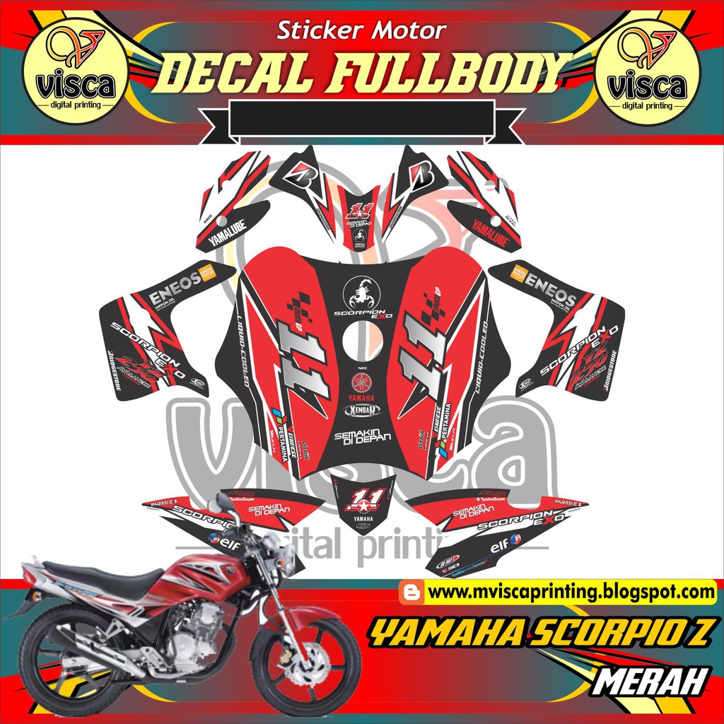 STIKER VARIASI MOTOR SCORPIO Z DECAL STRIPING FULL BODY SCORPIO Z MERAH