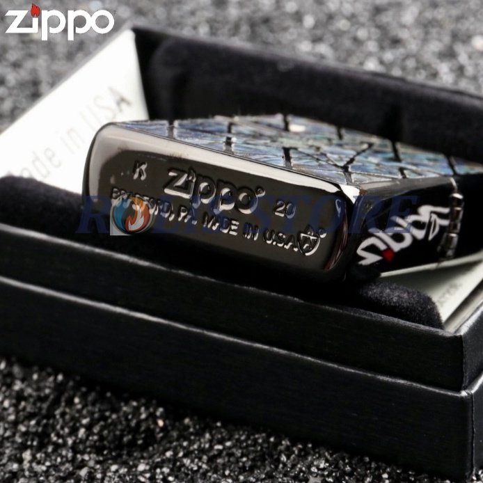 COD- Korek Zippo Silver Ice Emboss Crystal Blue Green Aurora 2 Sisi High Premium Quality Limited Made In Usa - Free Box