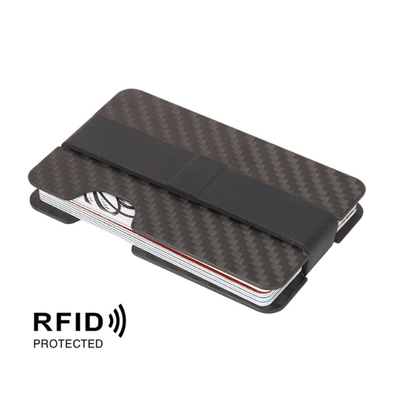 ID Card Holder  Kartu Anti-Pencuri RFID Compact Carbon Fiber Mini Money Clip Credit Card Sleeve