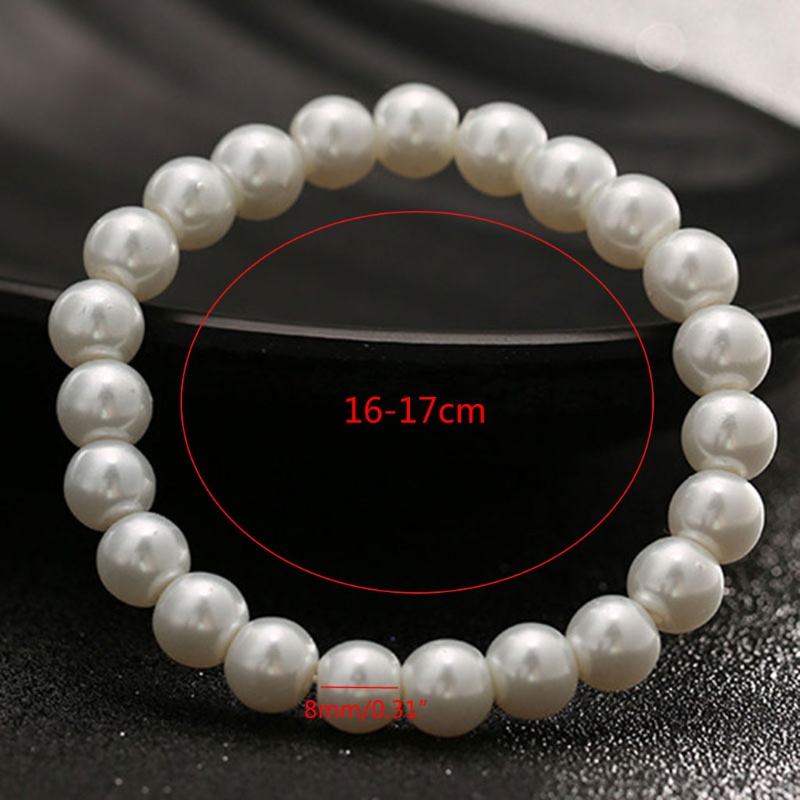 Siy 2pcs Gelang Manikmanik Mutiara Imitasi 8mm Gaya Klasiksimple Elastis Untuk Wanita