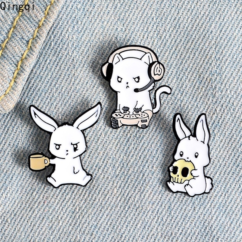 Pin Bros Lencana Mini Bentuk Hewan Kelinci Putih Bahan Metal Untuk Pria Dan Wanita