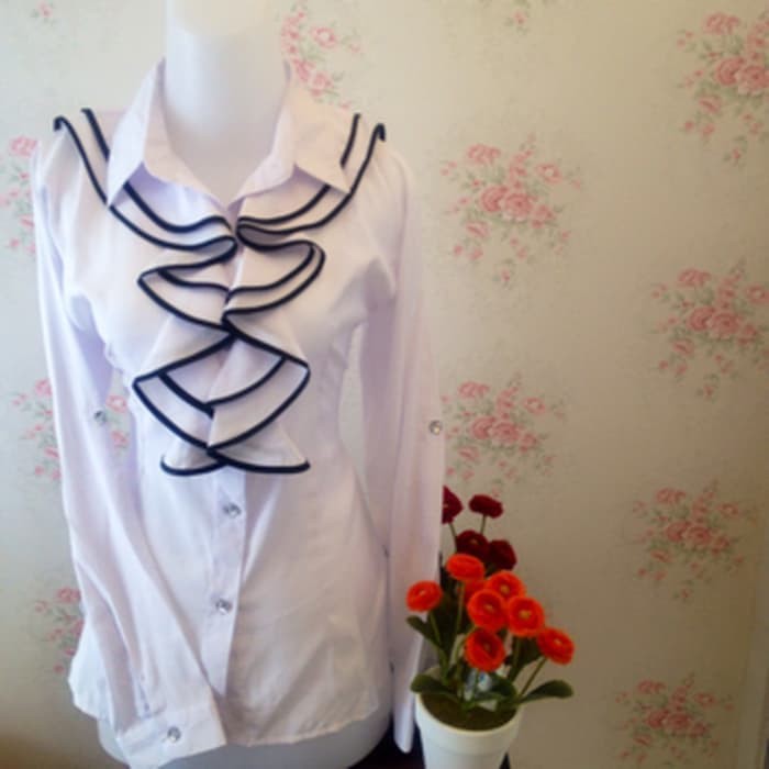 Blus Kerja Putih - kemeja blus wanita putih renda - Kemeja Putih