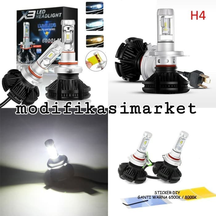 lampu led headlamp mobil h4 phillips x3 6000k 3000k 8000k