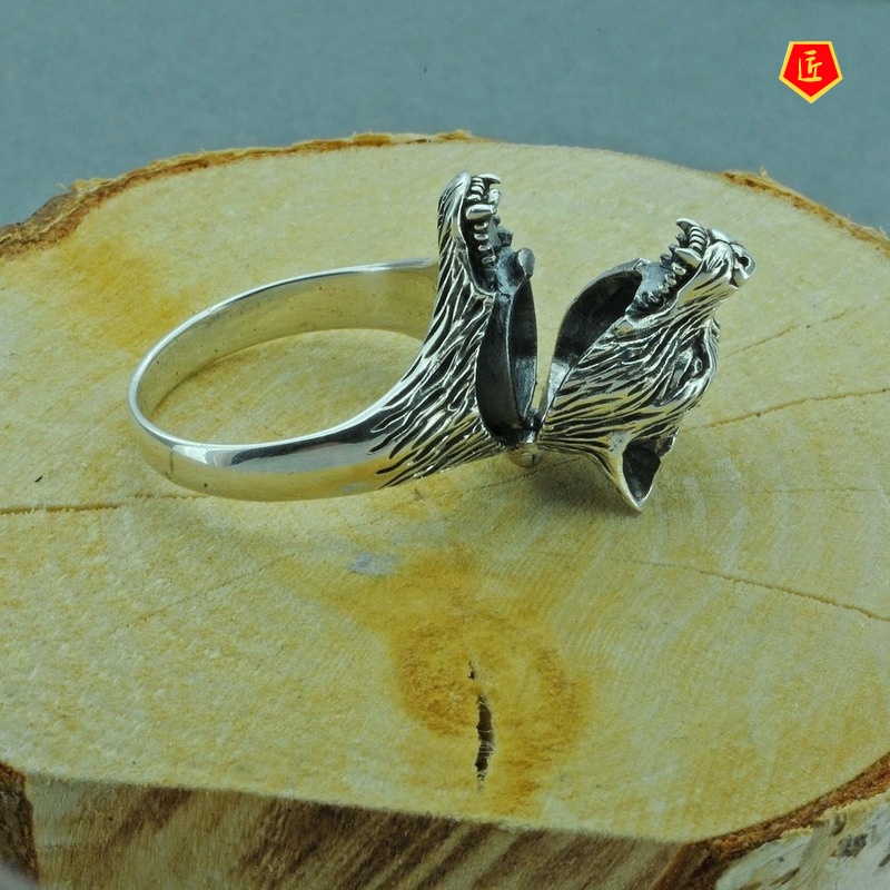 [Ready Stock]Creative Wolf Head Ring Retro Silver