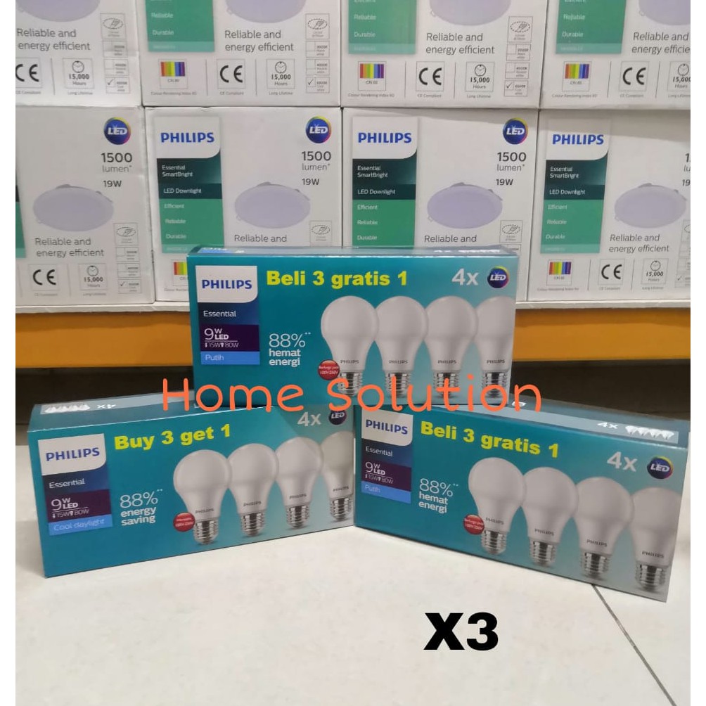 Lampu LED Philips 9w 9 watt Essential Multipack 3 gratis 1 ( x3 )