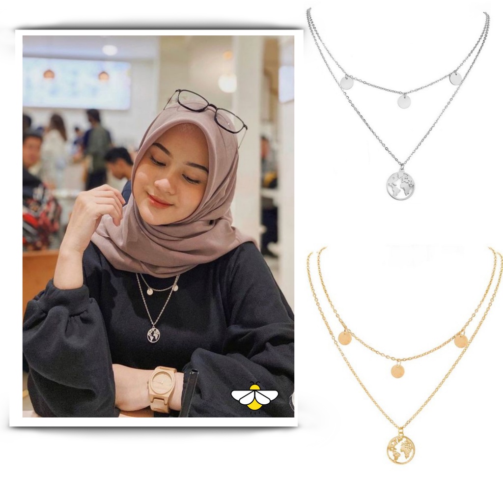 Import Kalung Rantai Layer Silver Liontin  Kalung Gembok Retro Simple Aksesoris Fashion Korea