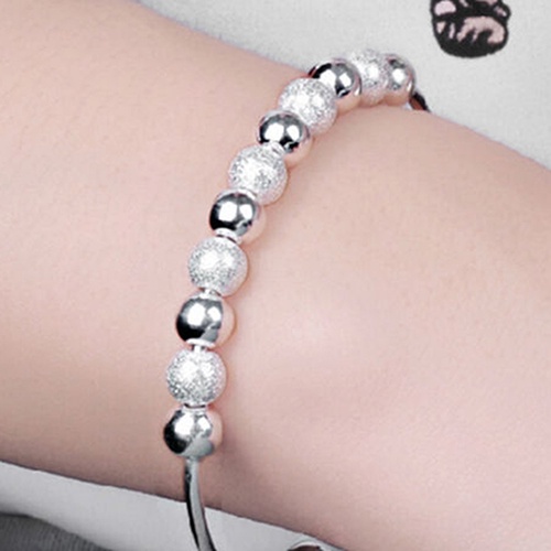 Canaan Gelang Tangan Terbuka Lapis Silver Aksen 9 Manik-Manik Keberuntungan Untuk Perhiasan Wanita