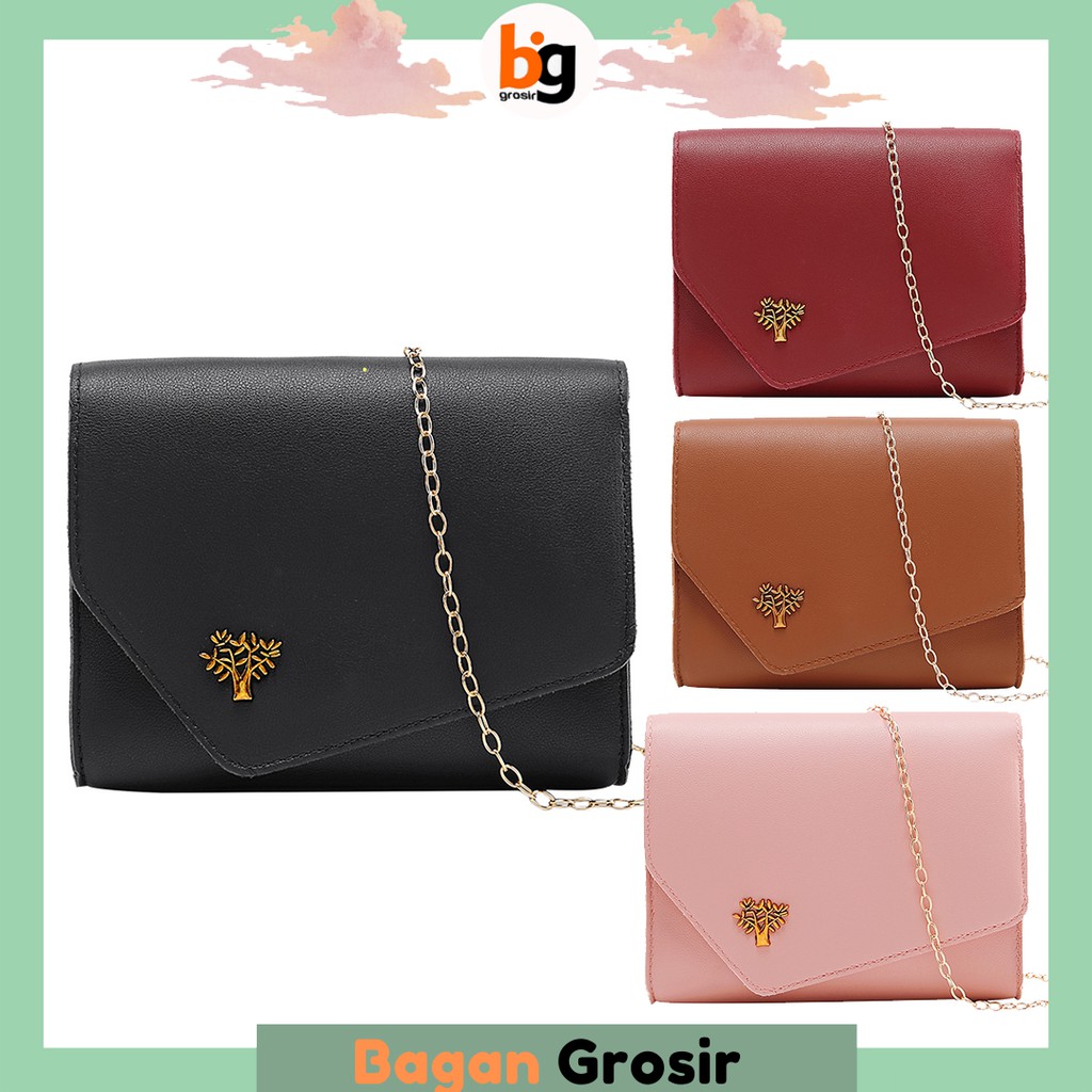 Tas Selempang Wanita Abu Murah Sling Bag Import Tali Rantai Simpel Fashion T88