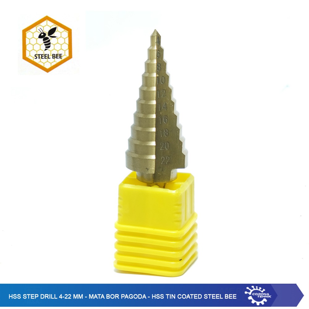 HSS Step Drill 4-22 mm - Mata Bor Pagoda - HSS Tin Coated Steel Bee