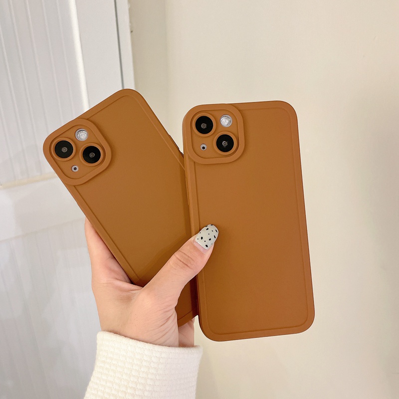 Korean Style！Pure Brown Color Soft Silicon Case iP iPhone 7 8 + Plus X XR SE 2020 XS Max 11 12 13 Pro Max Camera Protector